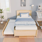 Twin Bed with Trundle, Wood Bed Frame with Headboard And Footboard Wood Platform Captain Beds