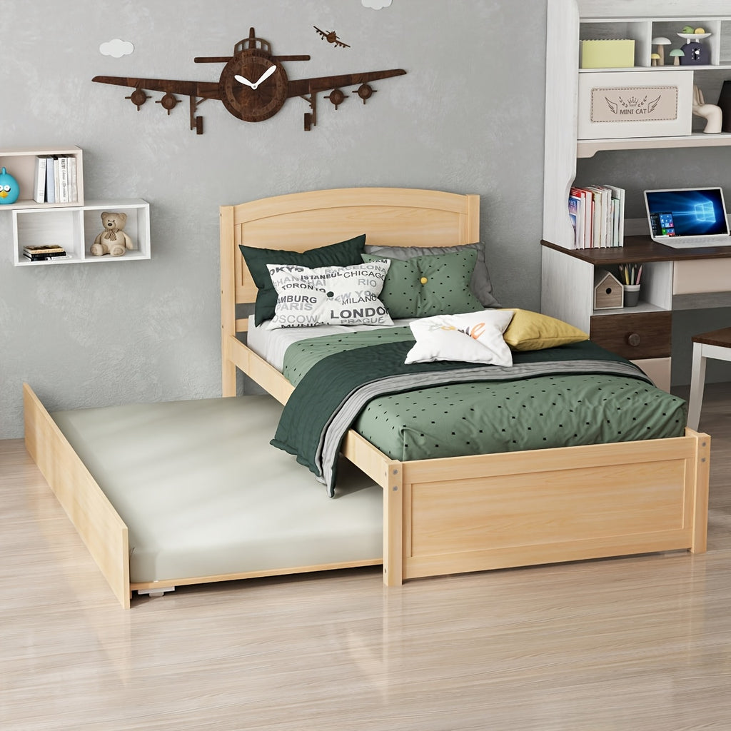Twin-Sized Daybed with a Pull-Out Trundle, Made of Solid Wood, Featuring Slat Support, Available in White And Grey
