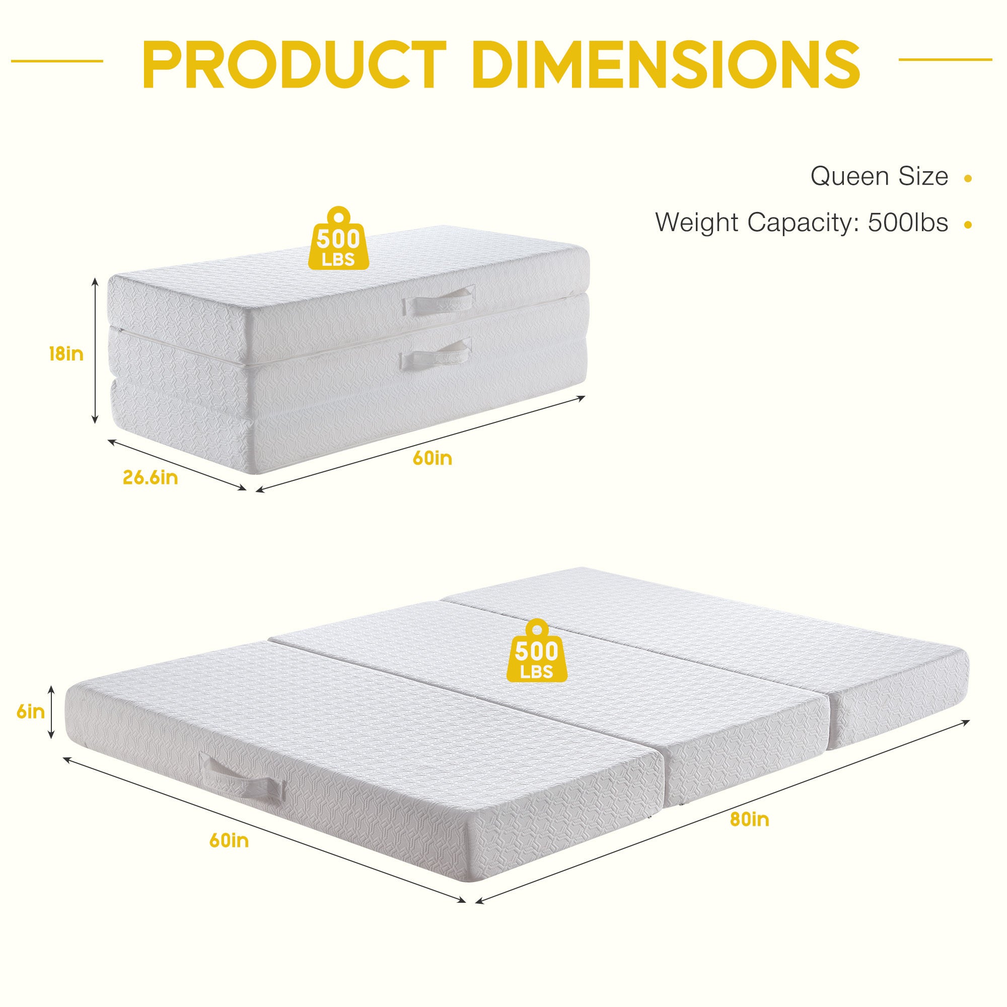 6 Inch Tri-Fold Memory Foam Mattress, Portable Folding Bed with Removable Washable Cover, Floor Mattress