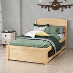 Twin Bed with Trundle, Wood Bed Frame with Headboard And Footboard Wood Platform Captain Beds