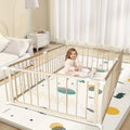 LUCKYERMORE Foldable 6-Panel Wood Baby Playpen with Gate & Anti-Slip Base - \u002F Kids Activity Center, Easy Assembly, Lockable Doors, Expandable Playpen Suitable for Babies and Toddlers