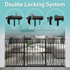 Extra Wide Pressure Mounted Safety Gate with Walk Through Door, Auto Close Swing Design, Metal Pet Gate for Stairs Doorways Kitchen, Black\u002FWhite