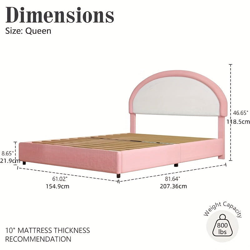 Twin Full Queen Size Bed Frame, Boucle Upholstered Platform Bed With Headboard, Soft Rounded Corners, No Box Spring Required, Easy Assembly, Pink\u002FWhite\u002FGrey
