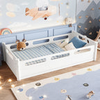 BELLEMAVE Twin Size Floor Platform Bed with Full-length Guardrails, Low Profile Twin Bed Frame, No Box Spring Needed, White