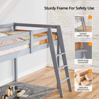 Bonnlo Twin\u002FFull Low Loft Bed with Inclined Stairs - Solid Wood & MDF Bunk Bed Frame, High Guard Rail, No Box Spring Needed, Space-Saving Bed for,,, Small Rooms (No Assembly Required)