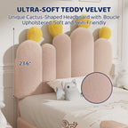 Boucle Bed Frame with Headboard .Cactus Upholstered Platform Bed, Soft Rounded Corners, Solid Wood Slats Support\u002FNo Box Spring Needed