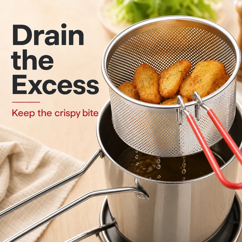 🍳 68oz 304 Stainless Steel Deep Fryer Pot – Basket & Strainer, Oil Filter Container for Frying, Cooking & Camping ✨