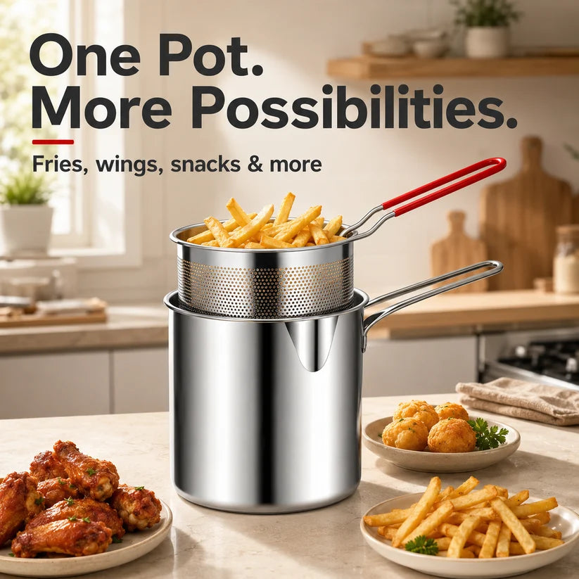 🍳 68oz 304 Stainless Steel Deep Fryer Pot – Basket & Strainer, Oil Filter Container for Frying, Cooking & Camping ✨