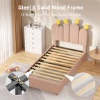 Boucle Bed Frame with Headboard .Cactus Upholstered Platform Bed, Soft Rounded Corners, Solid Wood Slats Support\u002FNo Box Spring Needed
