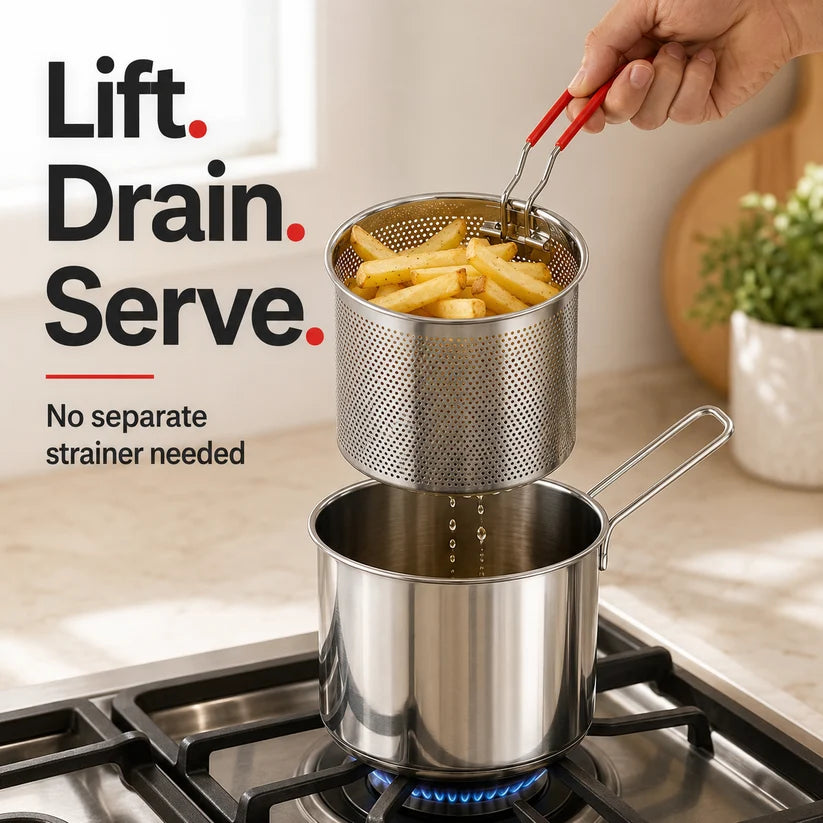 🍳 68oz 304 Stainless Steel Deep Fryer Pot – Basket & Strainer, Oil Filter Container for Frying, Cooking & Camping ✨