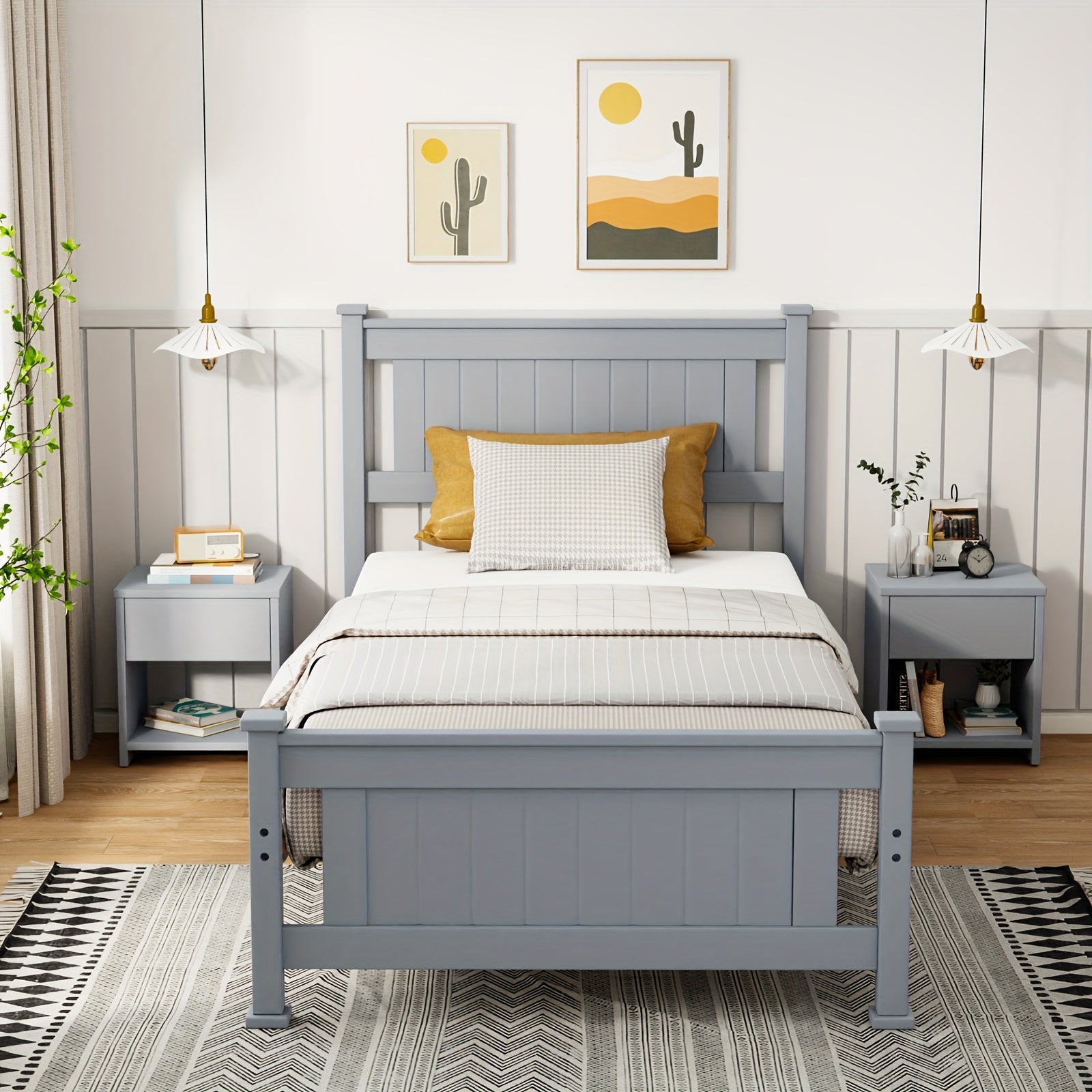 Bonnlo Sturdy Wooden Bed Frame with Headboard, Durable Support Without The Need for a Box Spring