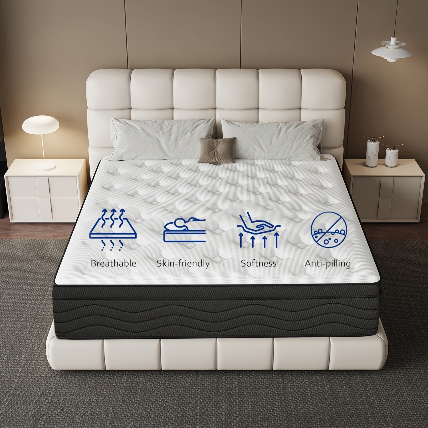 Memory Sponge Christmas Gift, 12 Inch Mattress\u002FMemory Sponge\u002FBlack And White Splicing Style, Soft, Comfortable And Healthy, with Built-in Springs.