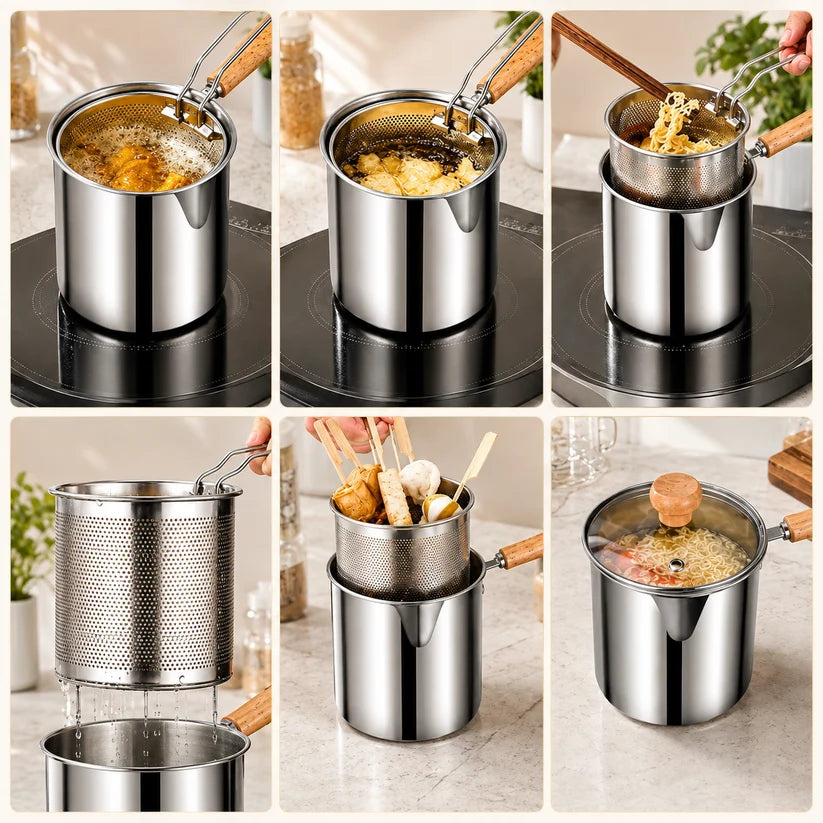 🍳 68oz 304 Stainless Steel Deep Fryer Pot – Basket & Strainer, Oil Filter Container for Frying, Cooking & Camping ✨