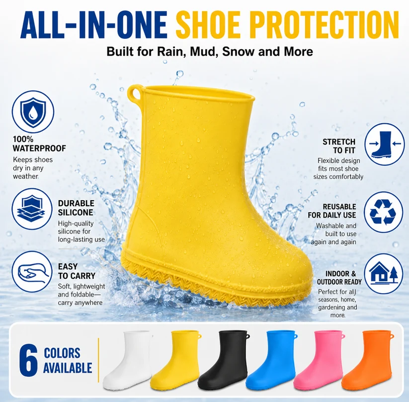 ☔ Keep Your Sneakers Dry – Heavy-Duty Waterproof Shoe Covers | Non-Slip & Foldable