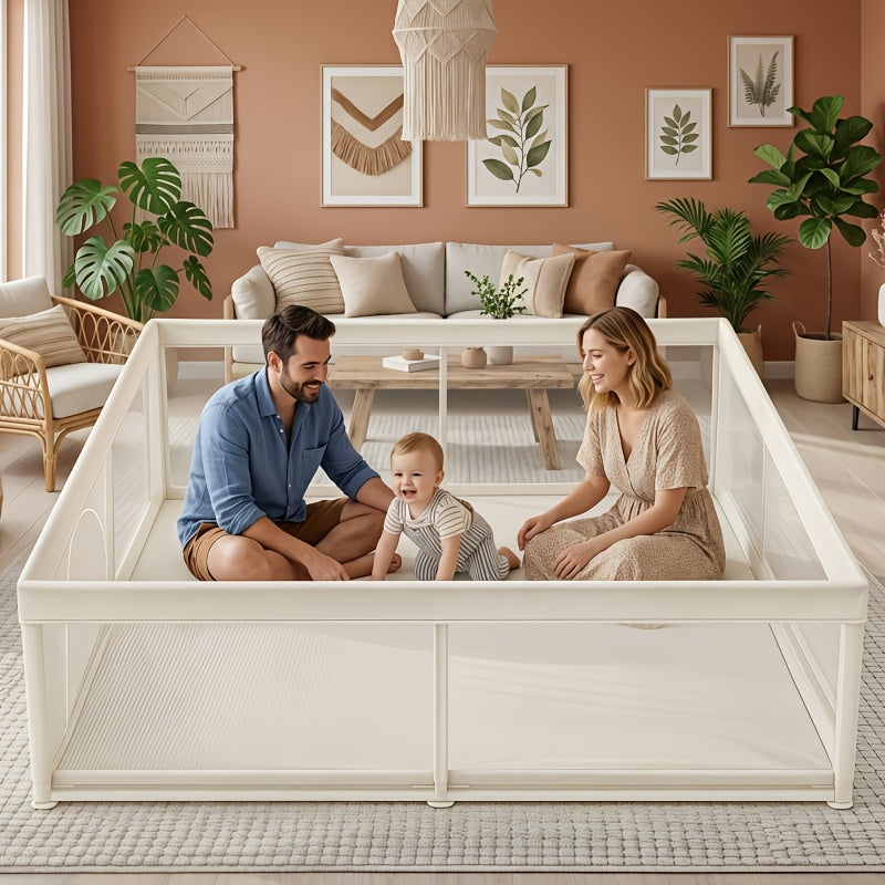 Large Baby Playpen 70.87*70.87inch (Grey\u002FBeige)Small Playpen for Babies And Toddlers Playards Indoor & Outdoor Safety Gate Floor Play Pen, Baby Play Area with Soft Breathable Visible Mesh, Anti-Fall, Indoors Playyard Fence Pin Corrales Para Babes