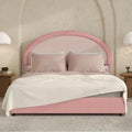Twin Full Queen Size Bed Frame, Boucle Upholstered Platform Bed With Headboard, Soft Rounded Corners, No Box Spring Required, Easy Assembly, Pink\u002FWhite\u002FGrey