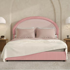 Twin Full Queen Size Bed Frame, Boucle Upholstered Platform Bed With Headboard, Soft Rounded Corners, No Box Spring Required, Easy Assembly, Pink\u002FWhite\u002FGrey