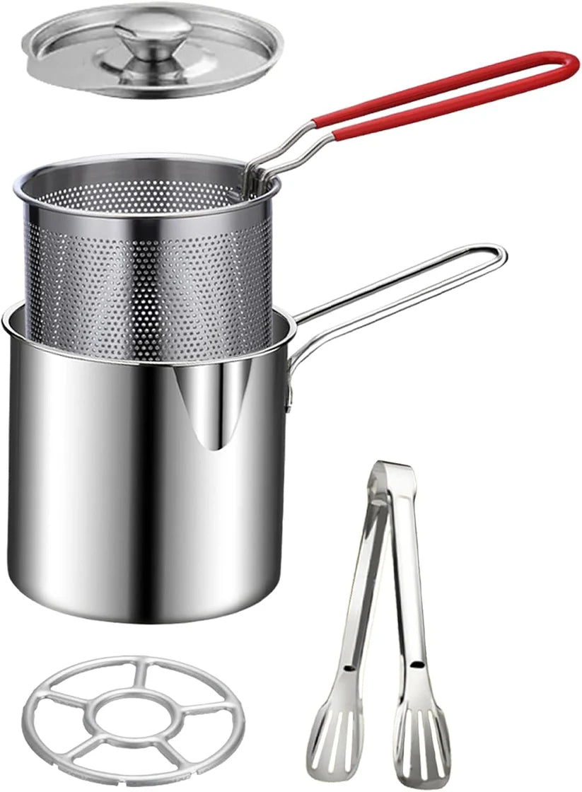 🍳 68oz 304 Stainless Steel Deep Fryer Pot – Basket & Strainer, Oil Filter Container for Frying, Cooking & Camping ✨