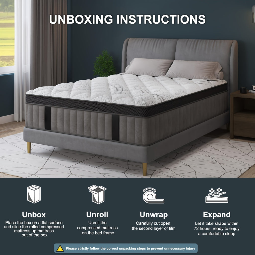 10in\u002F12in Twin\u002FFull\u002FQueen\u002FKing Mattress Suitable for Home & Hotel Use, Hybrid Foam & Spring Bed with Medium Firmness, Lumbar Support, Bagged Coil System, Boxed Bed Frame Compatible for Home Rooms, No Wood
