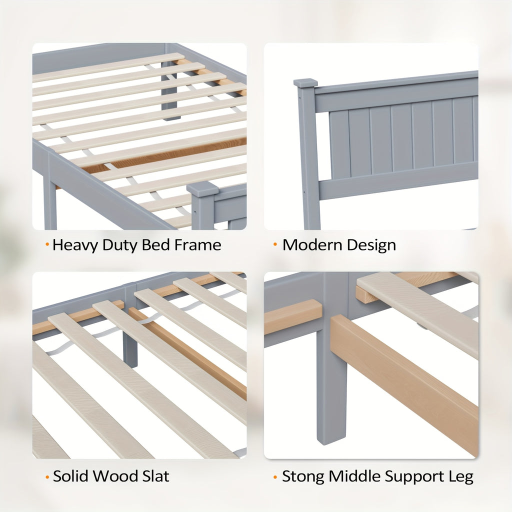 Bonnlo Sturdy Wooden Bed Frame with Headboard, Durable Support Without The Need for a Box Spring