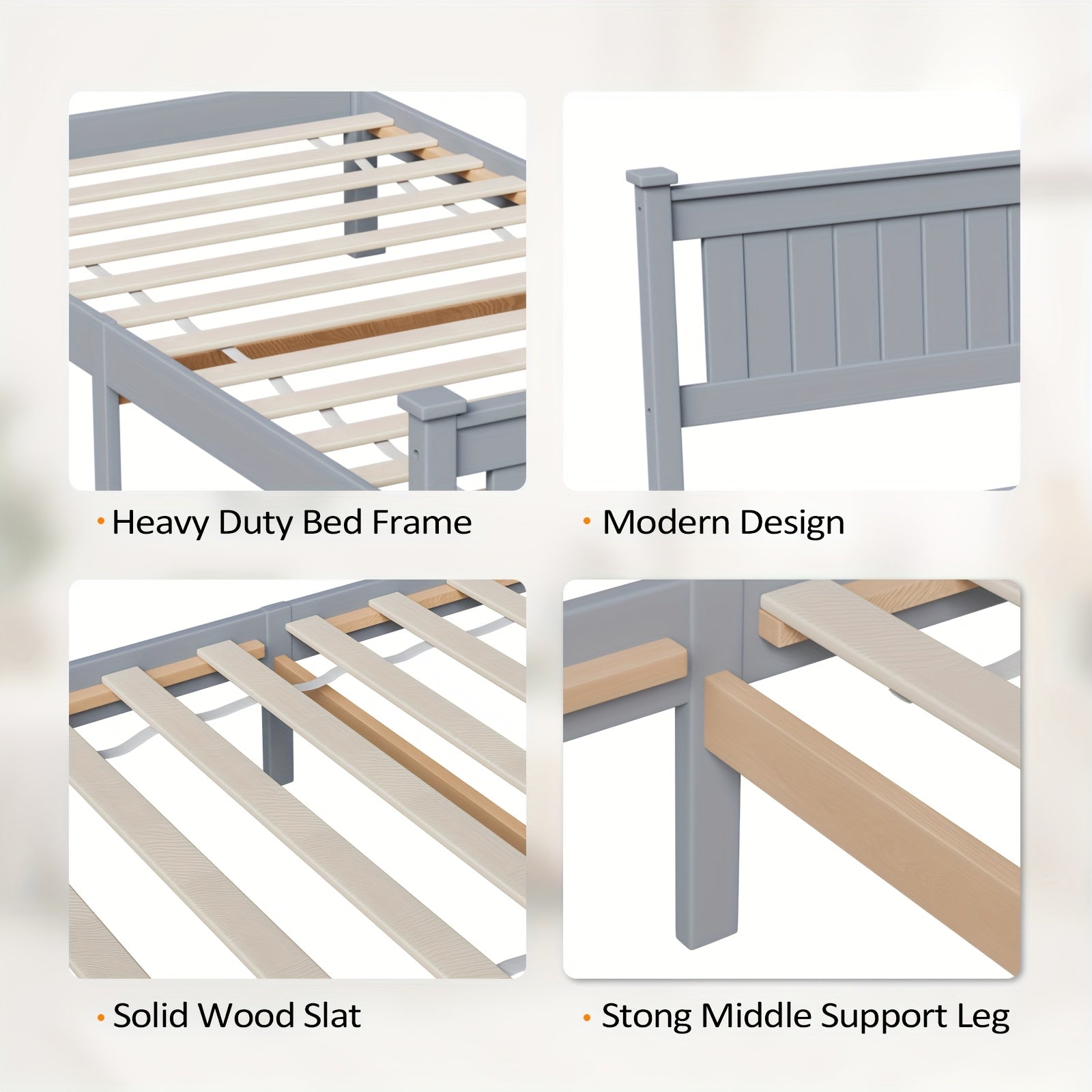 Bonnlo Sturdy Wooden Bed Frame with Headboard, Durable Support Without The Need for a Box Spring