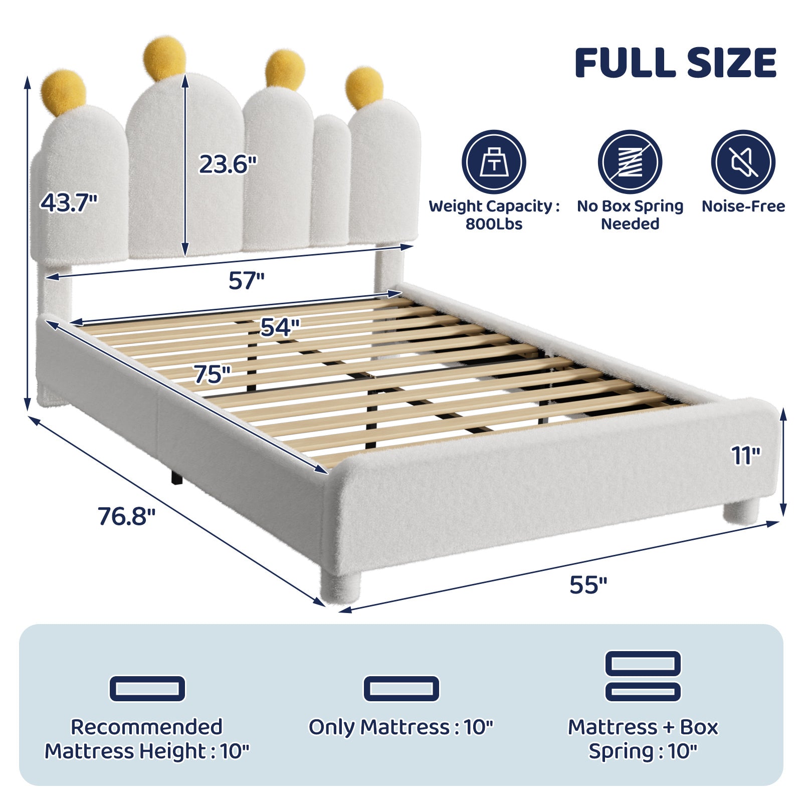 Boucle Bed Frame with Headboard .Cactus Upholstered Platform Bed, Soft Rounded Corners, Solid Wood Slats Support\u002FNo Box Spring Needed