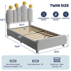Boucle Bed Frame with Headboard .Cactus Upholstered Platform Bed, Soft Rounded Corners, Solid Wood Slats Support\u002FNo Box Spring Needed