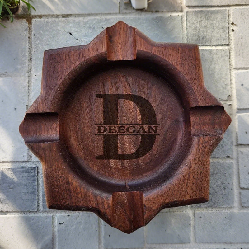 Personalized Name Walnut Cigar Ash Tray for Dad,Grandpa,Boyfriend,Friend