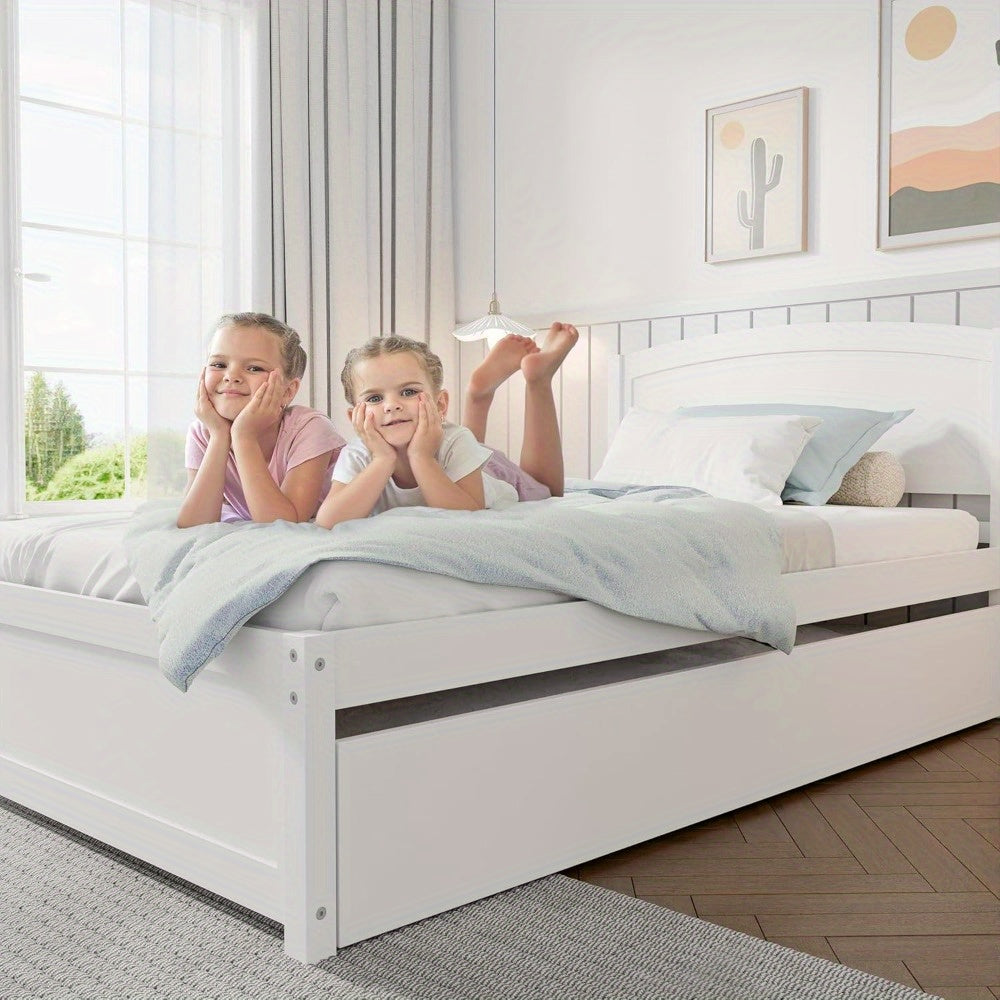 Twin-Sized Daybed with a Pull-Out Trundle, Made of Solid Wood, Featuring Slat Support, Available in White And Grey