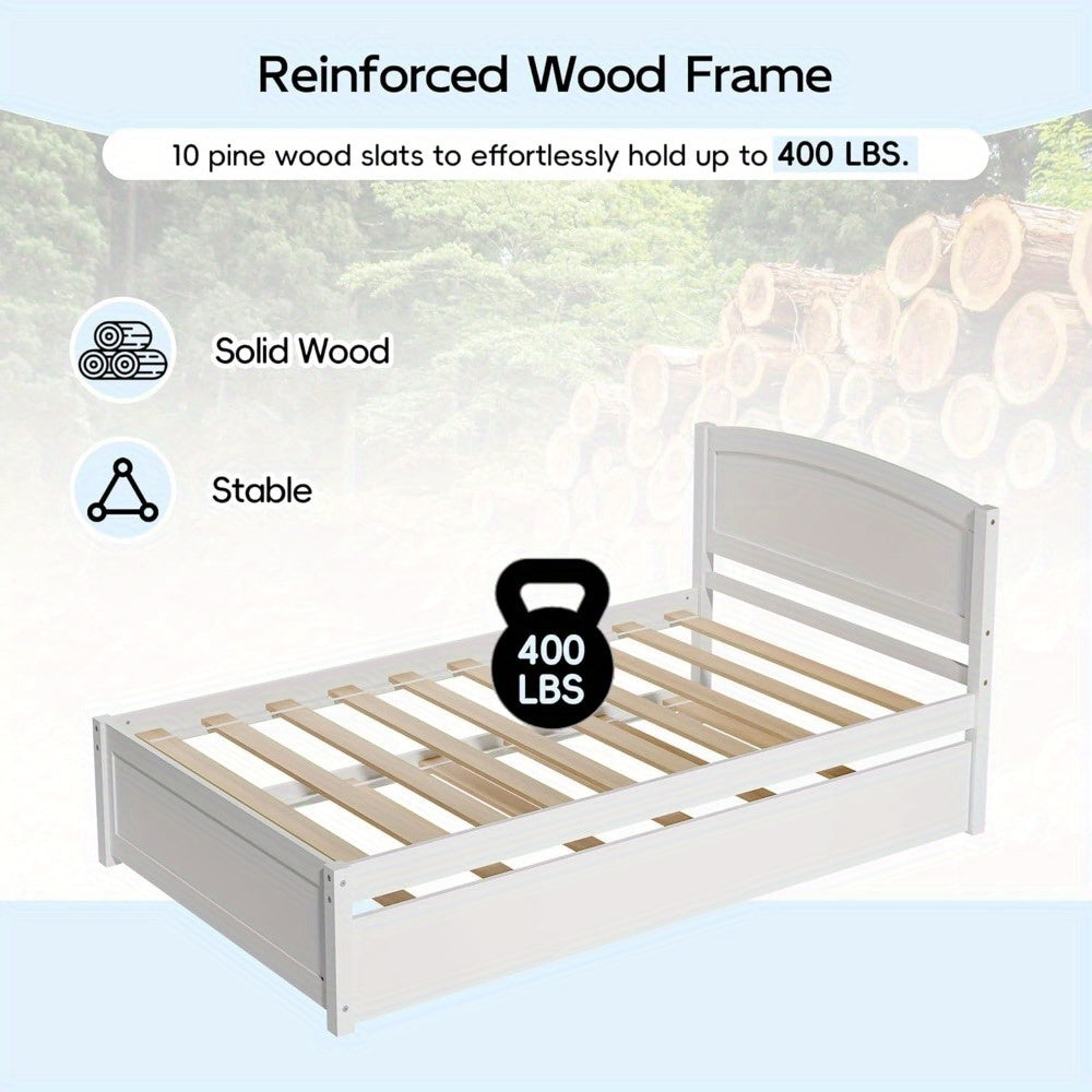 Twin-Sized Daybed with a Pull-Out Trundle, Made of Solid Wood, Featuring Slat Support, Available in White And Grey