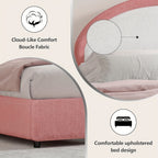 Twin Full Queen Size Bed Frame, Boucle Upholstered Platform Bed With Headboard, Soft Rounded Corners, No Box Spring Required, Easy Assembly, Pink\u002FWhite\u002FGrey