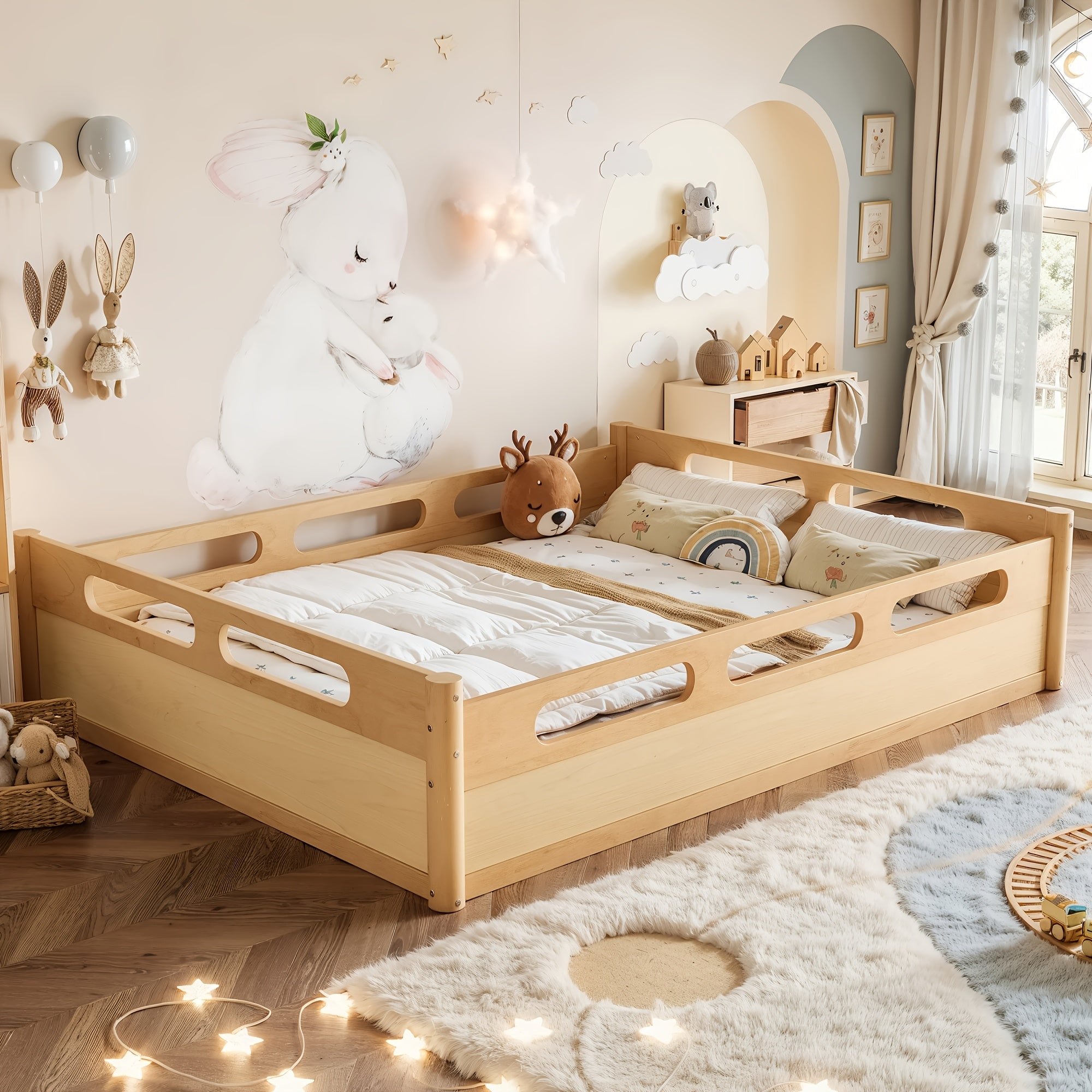 BELLEMAVE3 Different Sizes Of Floor Platform Beds with Full-length Guardrails, Low Bed Frame, No Need for Spring Boxes, Easy to Assemble, Suitable for Bedrooms, Guest Rooms, Apartments, And Dormitories
