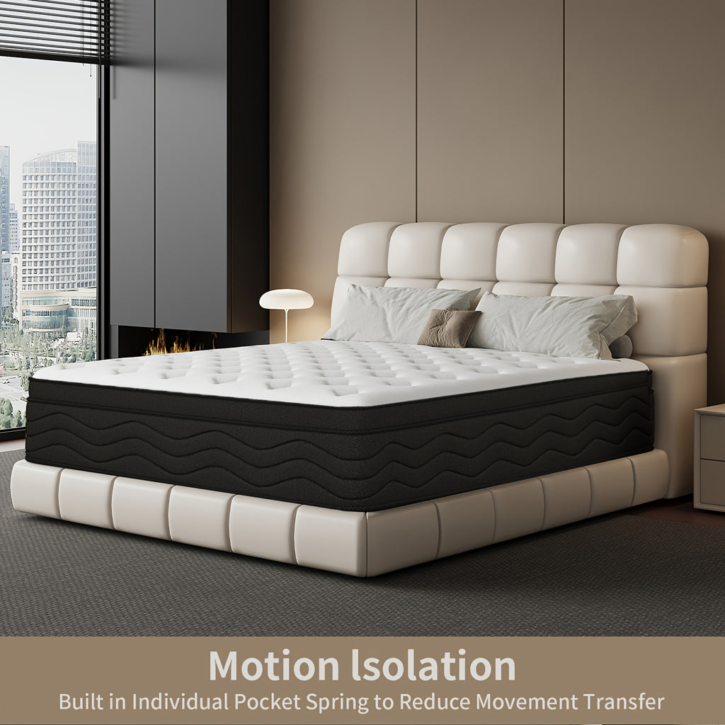 Memory Sponge Christmas Gift, 12 Inch Mattress\u002FMemory Sponge\u002FBlack And White Splicing Style, Soft, Comfortable And Healthy, with Built-in Springs.