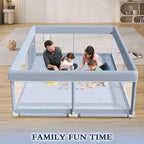 Large Baby Playpen 70.87*70.87inch (Grey\u002FBeige)Small Playpen for Babies And Toddlers Playards Indoor & Outdoor Safety Gate Floor Play Pen, Baby Play Area with Soft Breathable Visible Mesh, Anti-Fall, Indoors Playyard Fence Pin Corrales Para Babes