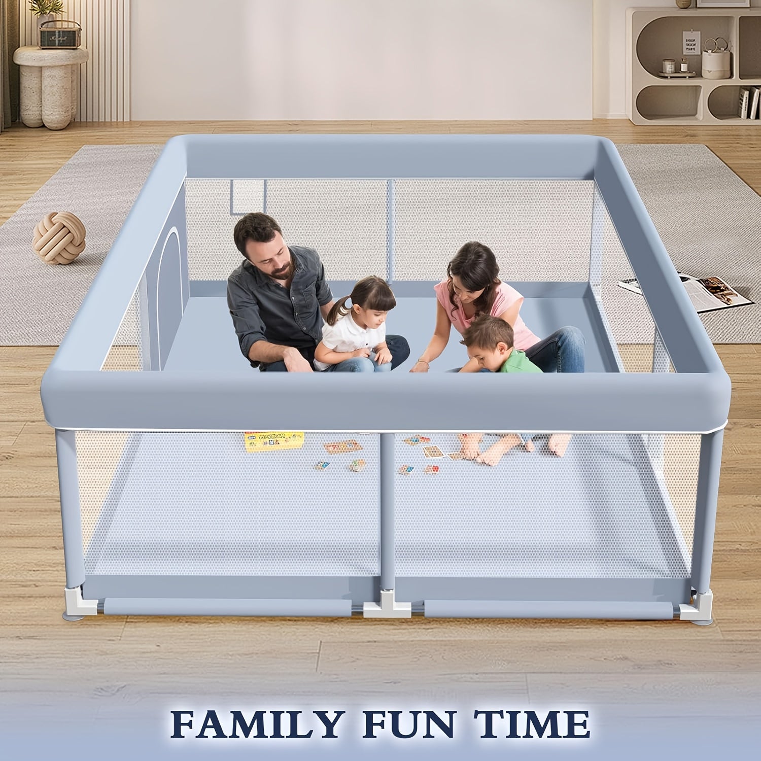 Large Baby Playpen 70.87*70.87inch (Grey\u002FBeige)Small Playpen for Babies And Toddlers Playards Indoor & Outdoor Safety Gate Floor Play Pen, Baby Play Area with Soft Breathable Visible Mesh, Anti-Fall, Indoors Playyard Fence Pin Corrales Para Babes