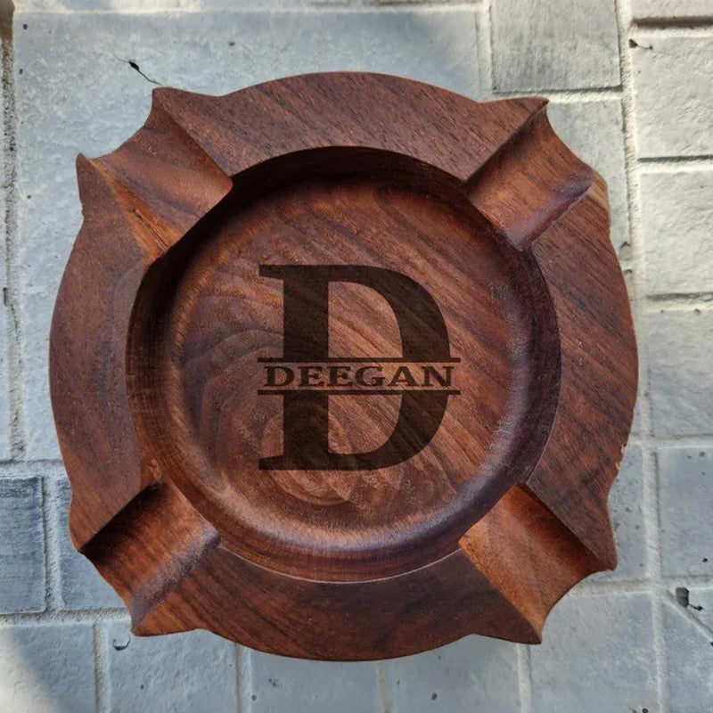 Personalized Name Walnut Cigar Ash Tray for Dad,Grandpa,Boyfriend,Friend