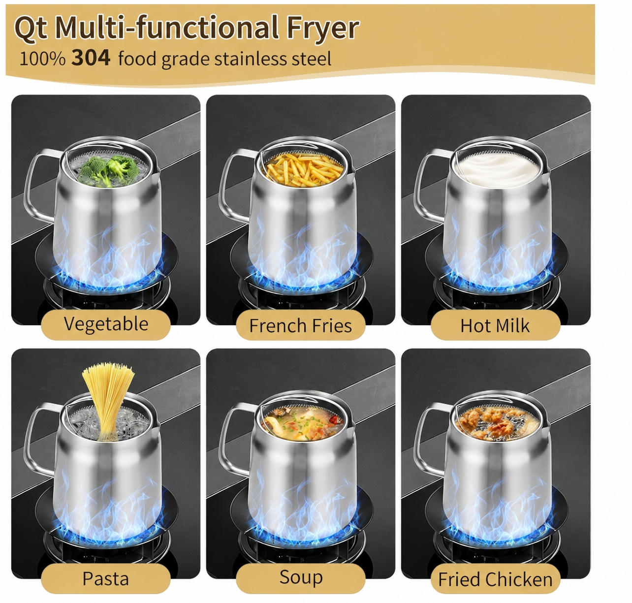 🍳 68oz 304 Stainless Steel Deep Fryer Pot – Basket & Strainer, Oil Filter Container for Frying, Cooking & Camping ✨