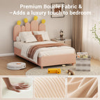 Boucle Bed Frame with Headboard .Cactus Upholstered Platform Bed, Soft Rounded Corners, Solid Wood Slats Support\u002FNo Box Spring Needed