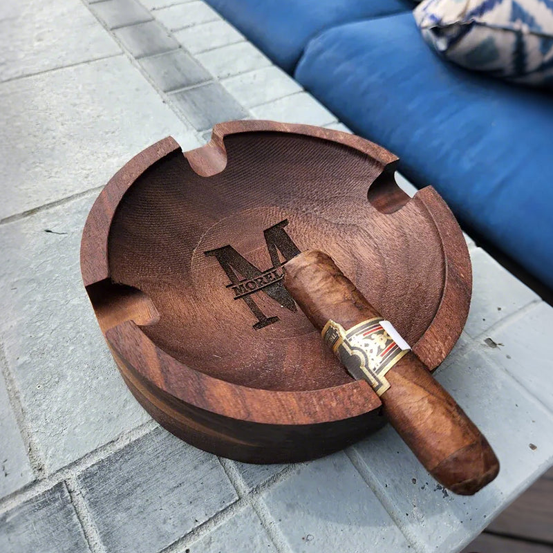 Personalized Name Walnut Cigar Ash Tray for Dad,Grandpa,Boyfriend,Friend