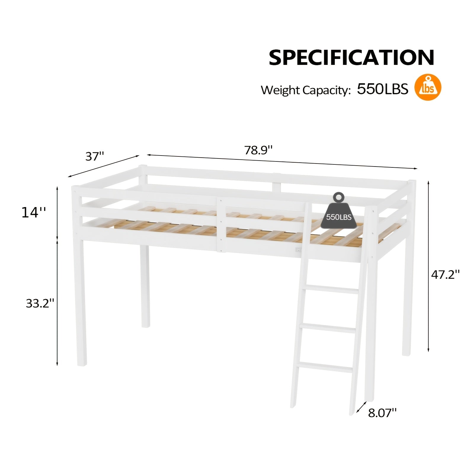 Bonnlo Twin\u002FFull Low Loft Bed with Inclined Stairs - Solid Wood & MDF Bunk Bed Frame, High Guard Rail, No Box Spring Needed, Space-Saving Bed for,,, Small Rooms (No Assembly Required)