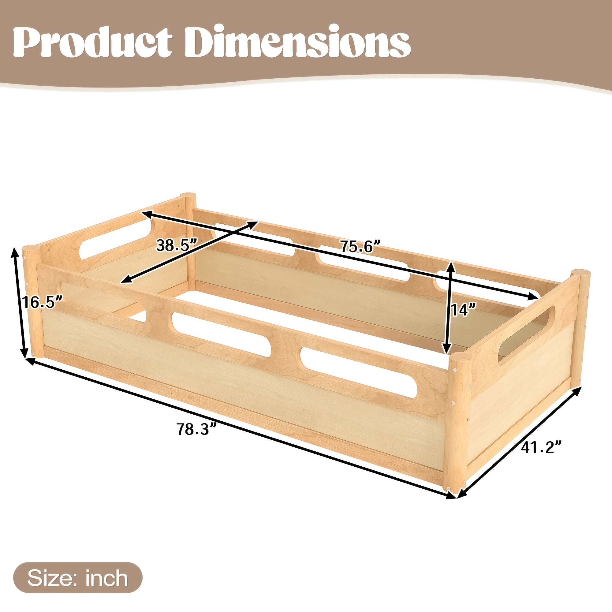 BELLEMAVE3 Different Sizes Of Floor Platform Beds with Full-length Guardrails, Low Bed Frame, No Need for Spring Boxes, Easy to Assemble, Suitable for Bedrooms, Guest Rooms, Apartments, And Dormitories