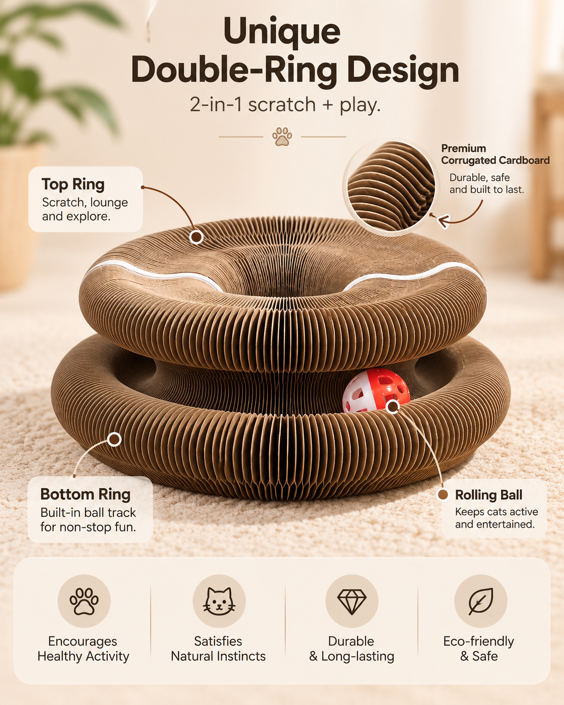 🐾 Magic Accordion Cat Scratcher – Interactive Foldable Cat Toy 🐱
