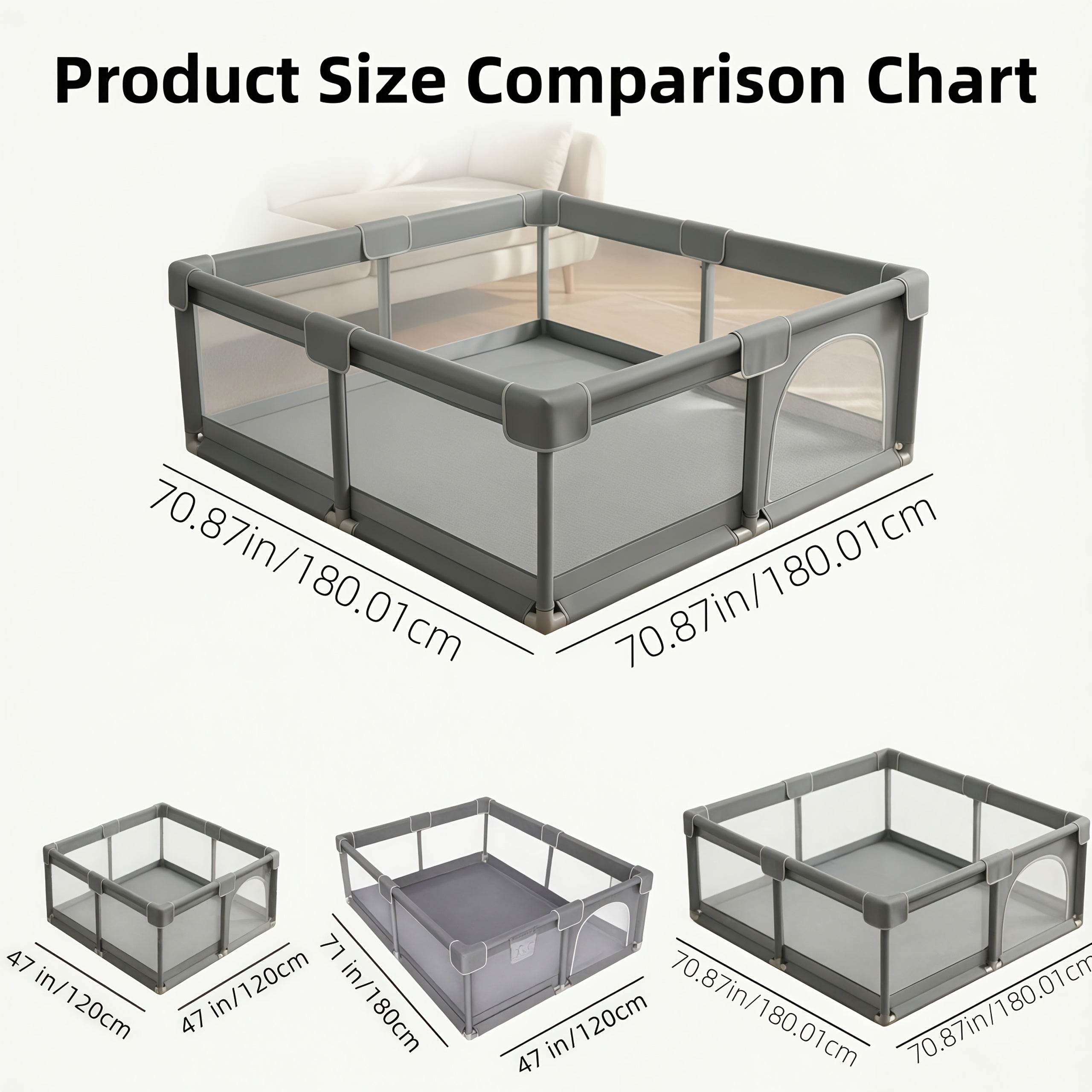 Large Baby Playpen 70.87*70.87inch (Grey\u002FBeige)Small Playpen for Babies And Toddlers Playards Indoor & Outdoor Safety Gate Floor Play Pen, Baby Play Area with Soft Breathable Visible Mesh, Anti-Fall, Indoors Playyard Fence Pin Corrales Para Babes