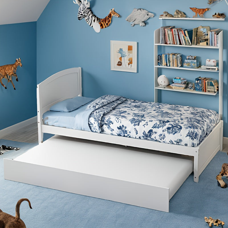 Twin Bed with Trundle, Wood Bed Frame with Headboard And Footboard Wood Platform Captain Beds