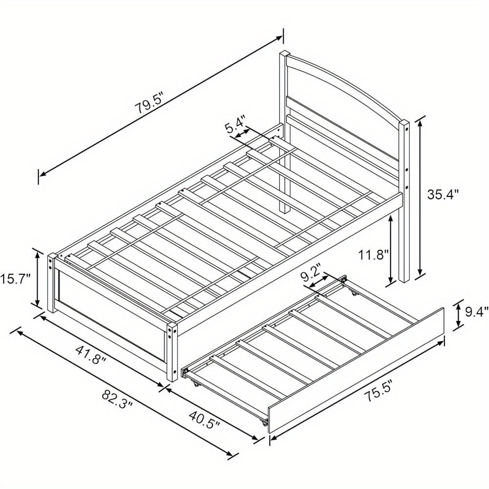 Twin-Sized Daybed with a Pull-Out Trundle, Made of Solid Wood, Featuring Slat Support, Available in White And Grey