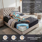 7pcs Black Bedding Set\u002F 1pc Mattress, 12-Inch Twin Size Hybrid Mattress with Individually Pocketed Springs (Motion Isolation), Skin-Friendly Breathable Foam, Edge Support, Pressure Relief, Bed-In-A-Box