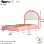 Twin Full Queen Size Bed Frame, Boucle Upholstered Platform Bed With Headboard, Soft Rounded Corners, No Box Spring Required, Easy Assembly, Pink\u002FWhite\u002FGrey