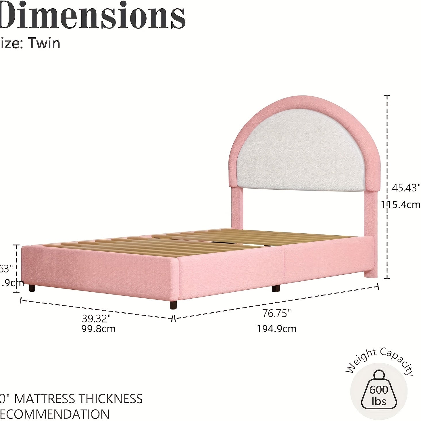 Twin Full Queen Size Bed Frame, Boucle Upholstered Platform Bed With Headboard, Soft Rounded Corners, No Box Spring Required, Easy Assembly, Pink\u002FWhite\u002FGrey