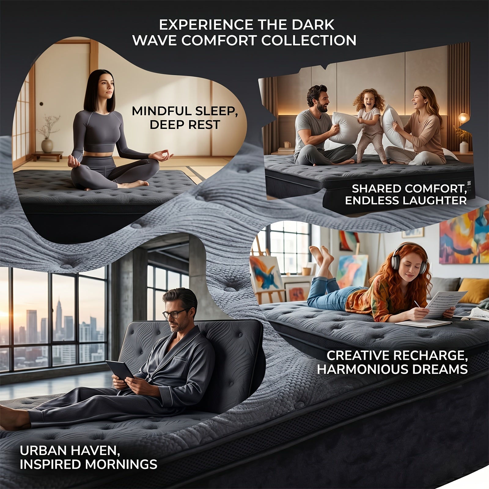 7pcs Black Bedding Set\u002F 1pc Mattress, 12-Inch Twin Size Hybrid Mattress with Individually Pocketed Springs (Motion Isolation), Skin-Friendly Breathable Foam, Edge Support, Pressure Relief, Bed-In-A-Box