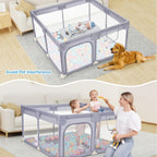Large Baby Playpen 70.87*70.87inch (Grey\u002FBeige)Small Playpen for Babies And Toddlers Playards Indoor & Outdoor Safety Gate Floor Play Pen, Baby Play Area with Soft Breathable Visible Mesh, Anti-Fall, Indoors Playyard Fence Pin Corrales Para Babes